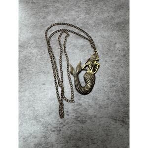 Gold Color Mermaid Pendant Necklace with 26" Chain